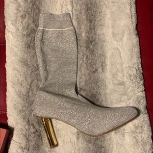 SILVER/GREY SOCK HEEL BOOTS